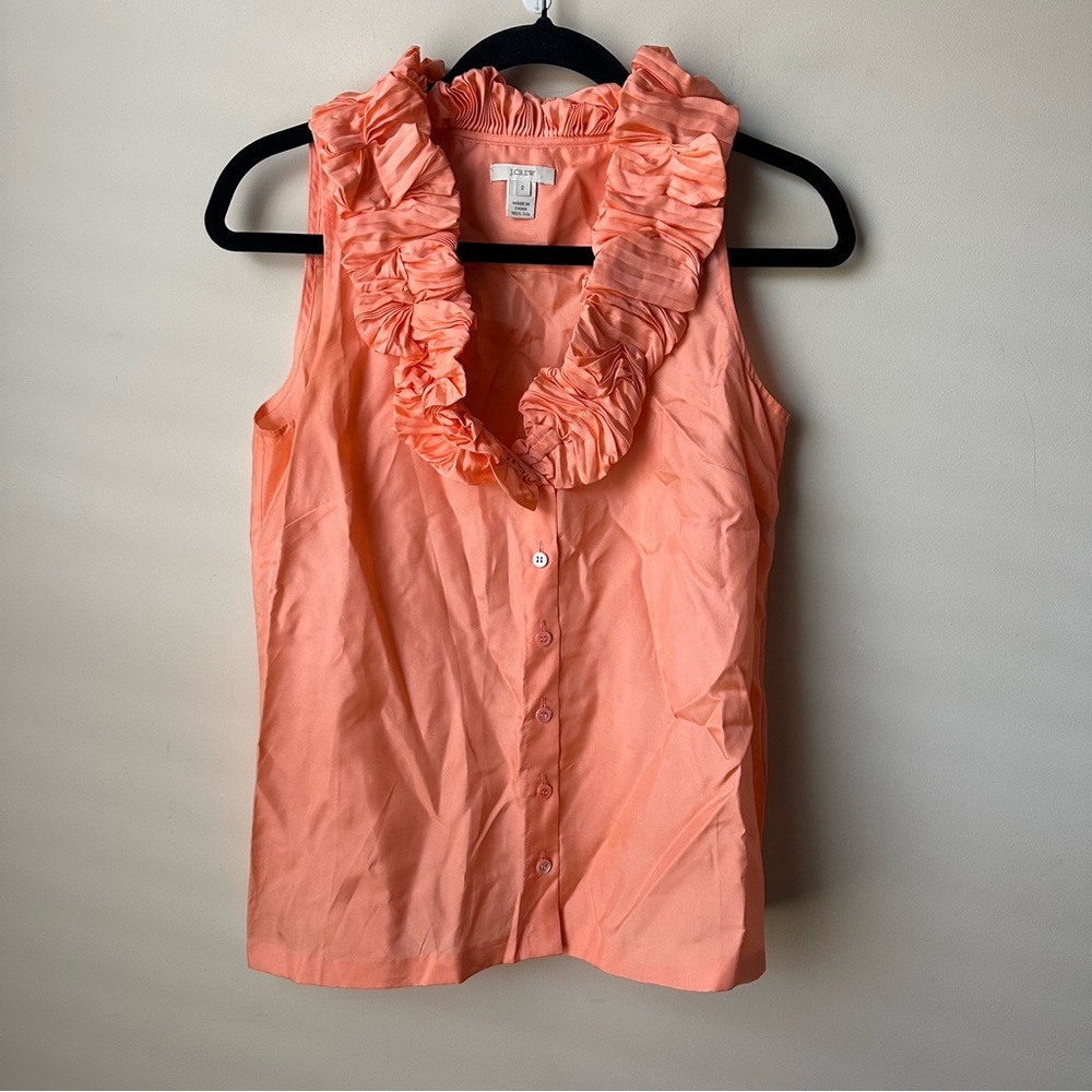 J. Crew Womens Top Size 2 Coral Pink Annalise Ruffle Cami 100% Silk